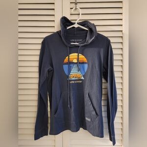 Life Is Good Long sleeve L8ghtweight Hoodie in Charcoal